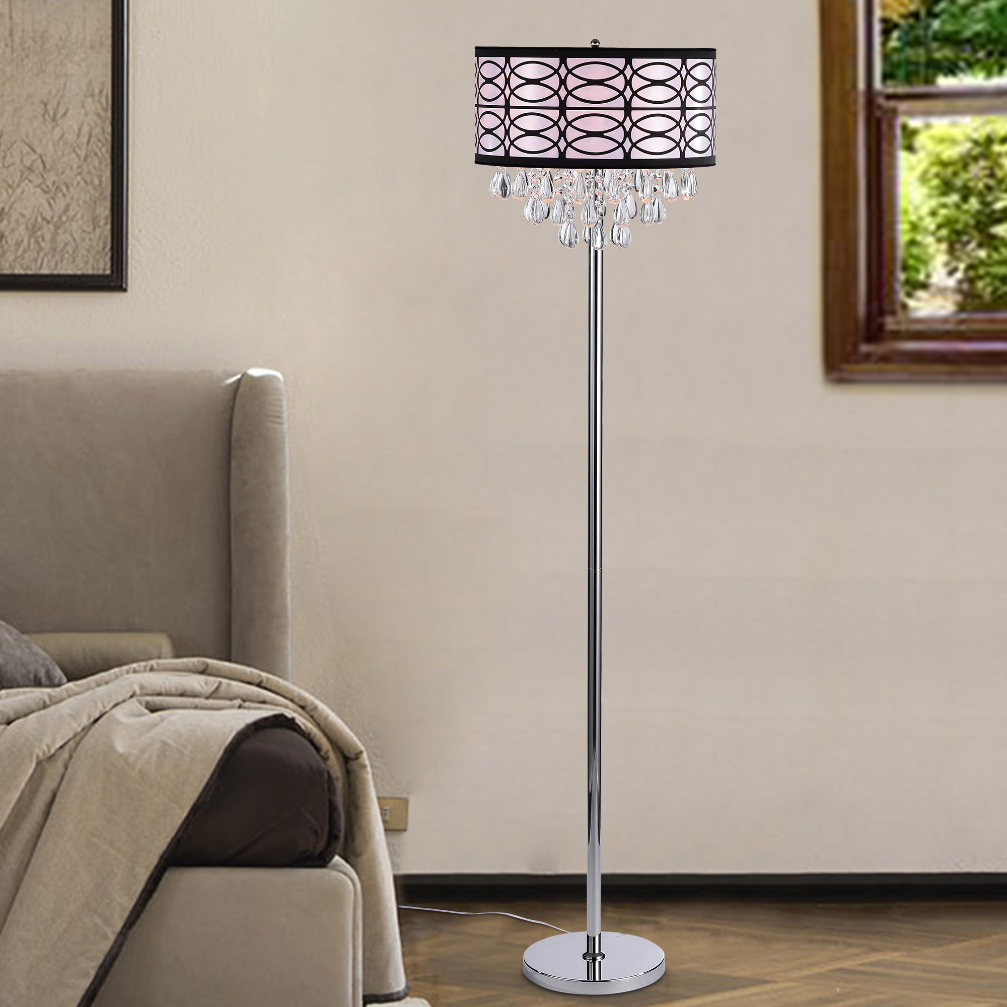 IM Lighting 3-Light chrome standard traditional floor lamps stand light PVC lamp shade floor lamps