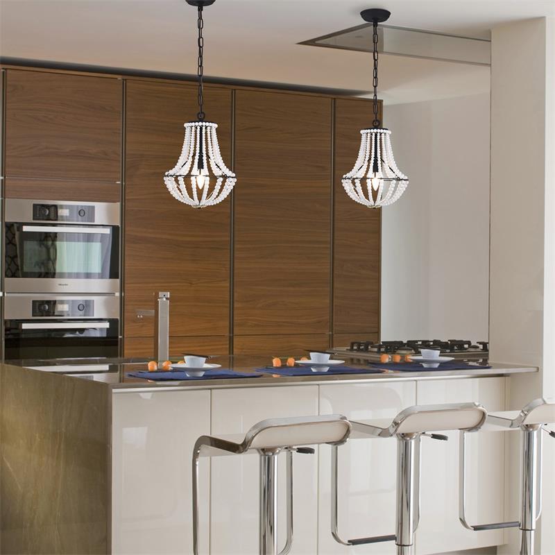 IM Lighting 1-light Modern minimalist design wooden bead string chandelier dining room