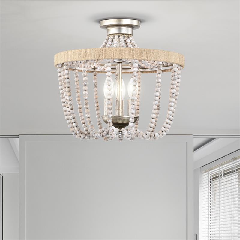 IM Lighting 3-light Brown wood bead ceiling lamp